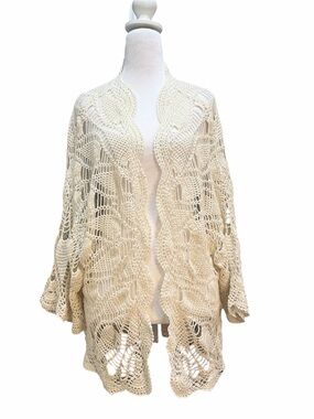 Volcom Cream Open-Weave Crochet Cardigan/Coverup